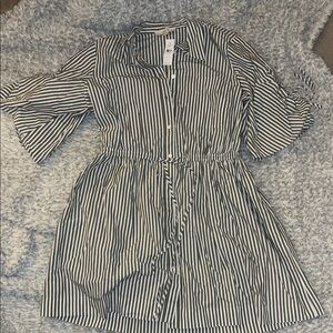 LOFT Monochrome Striped Long Sleeve Dress